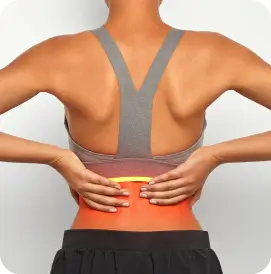 A woman in Athens, Georgia, experiencing intense lower back pain from spinal stenosis.